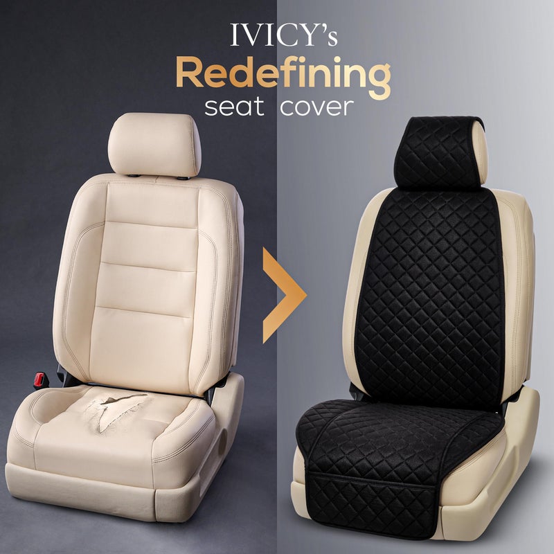 IVICY Linen Car Seat Cover for Cars - Non-Slip Soft & Breathable - Front Car Seat Protector Covers Universal Fits Most Automotive  Vans  SUVs  Trucks - 1 Unit - Black - Image 3